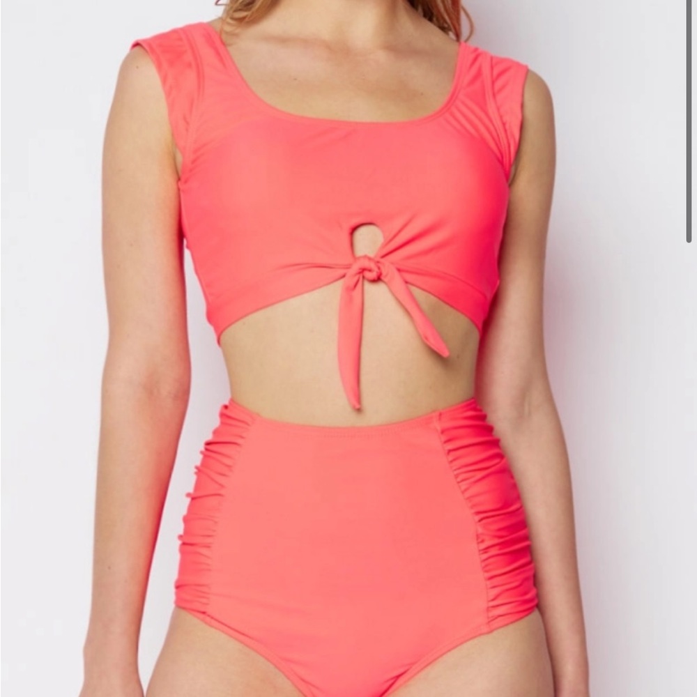 Coral High-Waisted Bikini Set